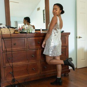 Free People Silver Sequined Sleeveless Dress